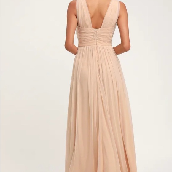 NWT! Lulus Romantic Moment Nude Mesh Maxi Dress Back Zip Lined Back Zip Size M - Picture 2 of 12